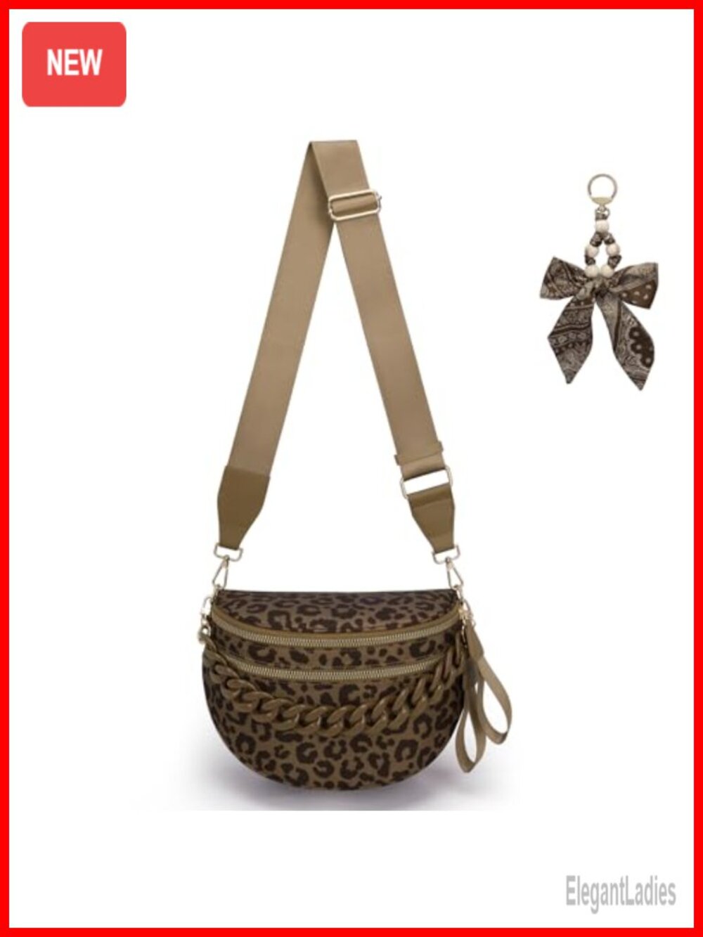 Nylon Leopard Crossbody Bag Spacious Bum Bag Double Zip Fanny Pack
